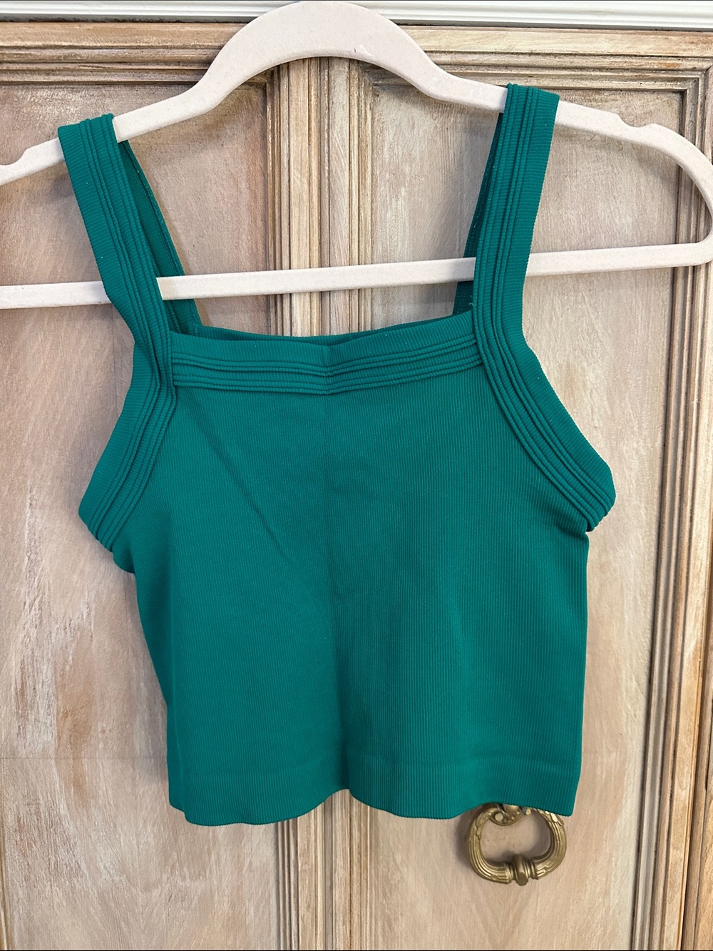Urban Outfitters Green Ribbed Square-Neck Crop Tank